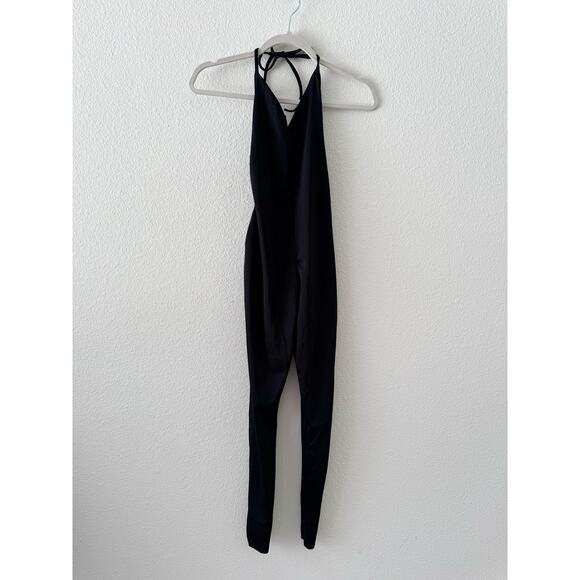 Norma Kamali Black Halter Spat Legging Jumpsuit Size Small Stretchy - Picture 1 of 3